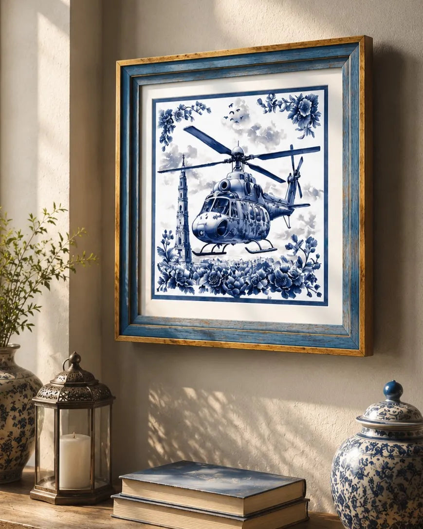 Blue & White Framed Wall art - 12"x12"