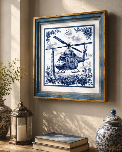 Blue & White Framed Wall art - 12"x12"