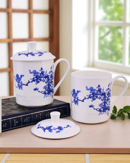 Blue Blossom Bone China Mug with Lid
