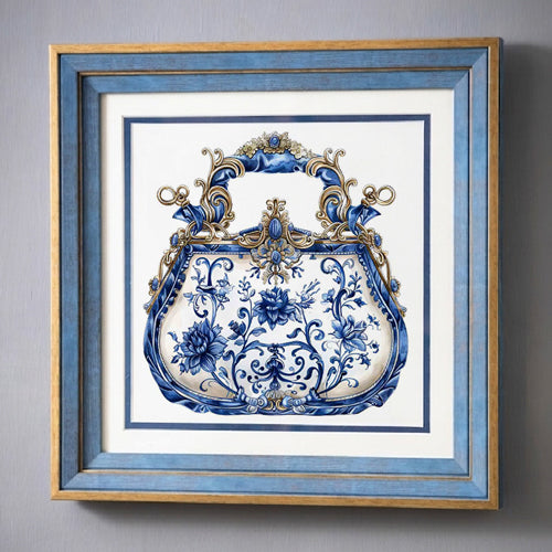 Blue & White Framed Wall art - 12"x12"