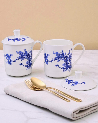 Blue Blossom Bone China Mug with Lid