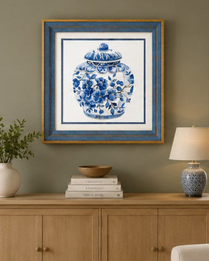 Blue & White Framed Wall art - 12"x12"