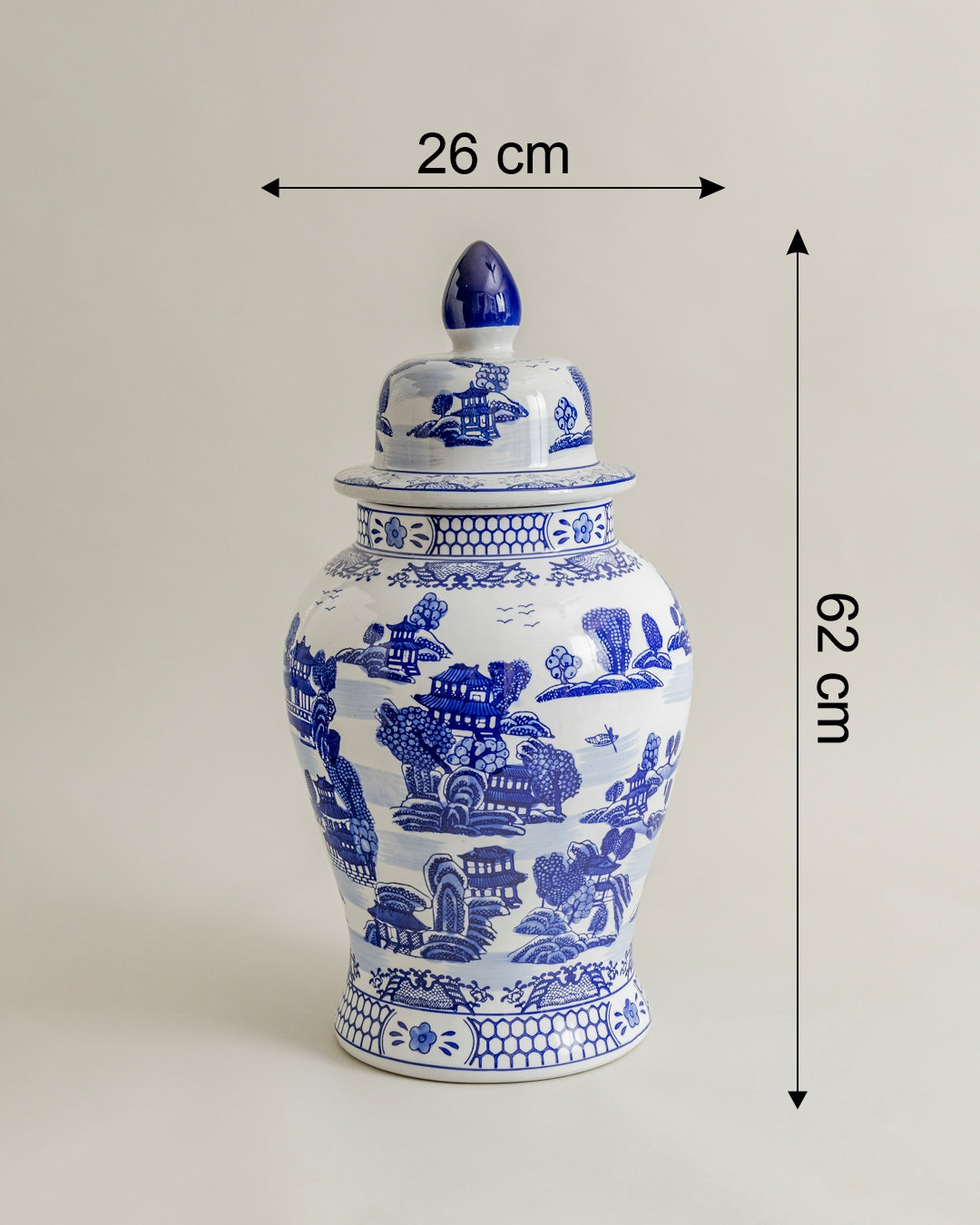 Blue Imperial Landscape Temple Jar - 62 Cm