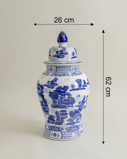 Blue Imperial Landscape Temple Jar - 62 Cm