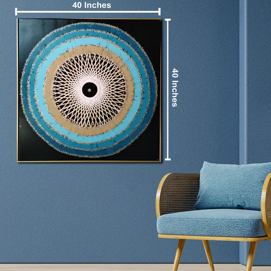 Oceanic Vortex Hand Wall Painting for Home (Comes With an Outer Floater Frame) (40x40 Inches)