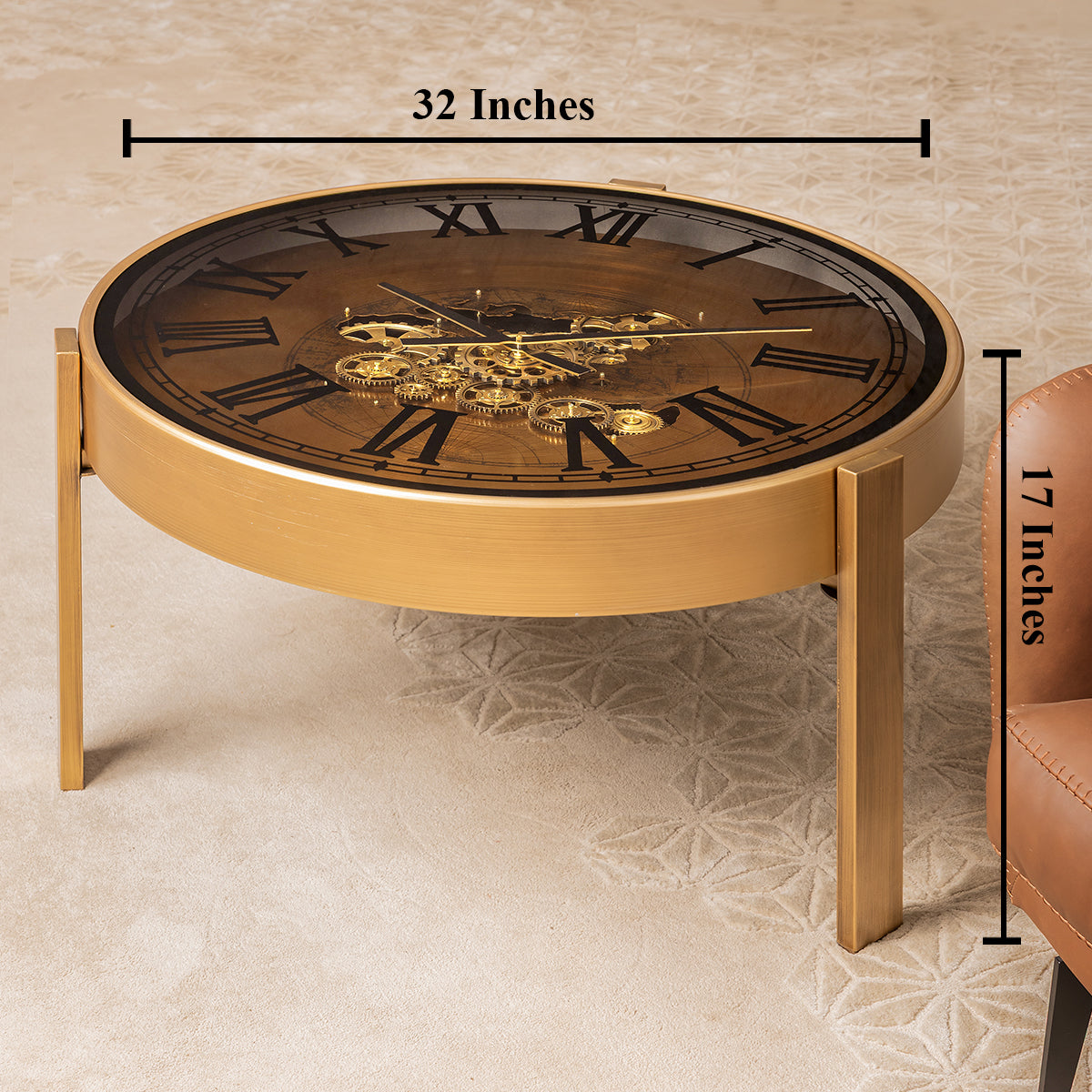 Prestige Time Tea Table Clock With Moving Gear Mechanism (Steel Body)