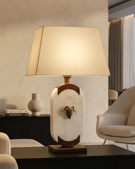 Oval Marble And Wood Table Lamp