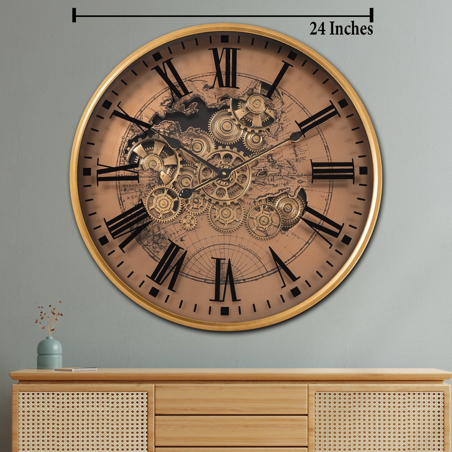 Phantom Dial Luxury Designer Watches Wall Clock For Living Room With Moving Gear Mechanism Buy Wall Clock Online - Big (Rose Gold) (Steel Body)