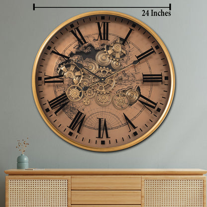Phantom Dial Luxury Designer Watches Wall Clock For Living Room With Moving Gear Mechanism Buy Wall Clock Online - Big (Rose Gold) (Steel Body)