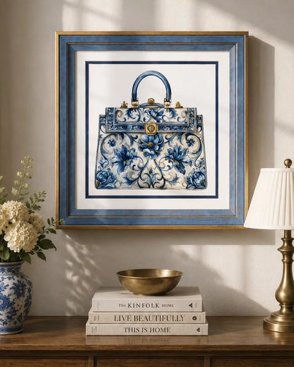 Blue & White Framed Wall art - 12"x12"