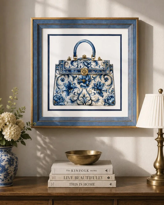 Blue & White Framed Wall art - 12"x12"
