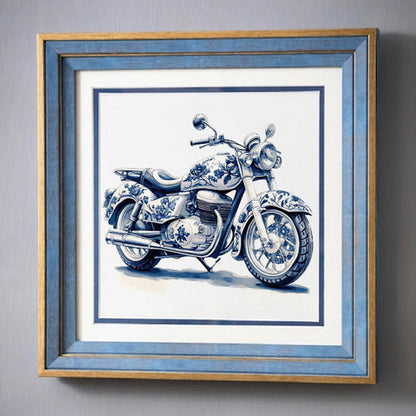 Blue & White Framed Wall art - 12"x12"