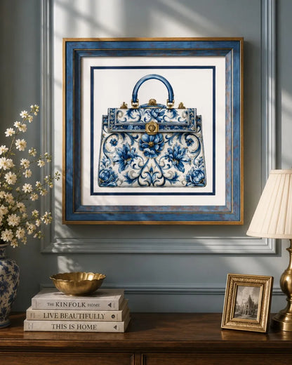 Blue & White Framed Wall art - 12"x12"