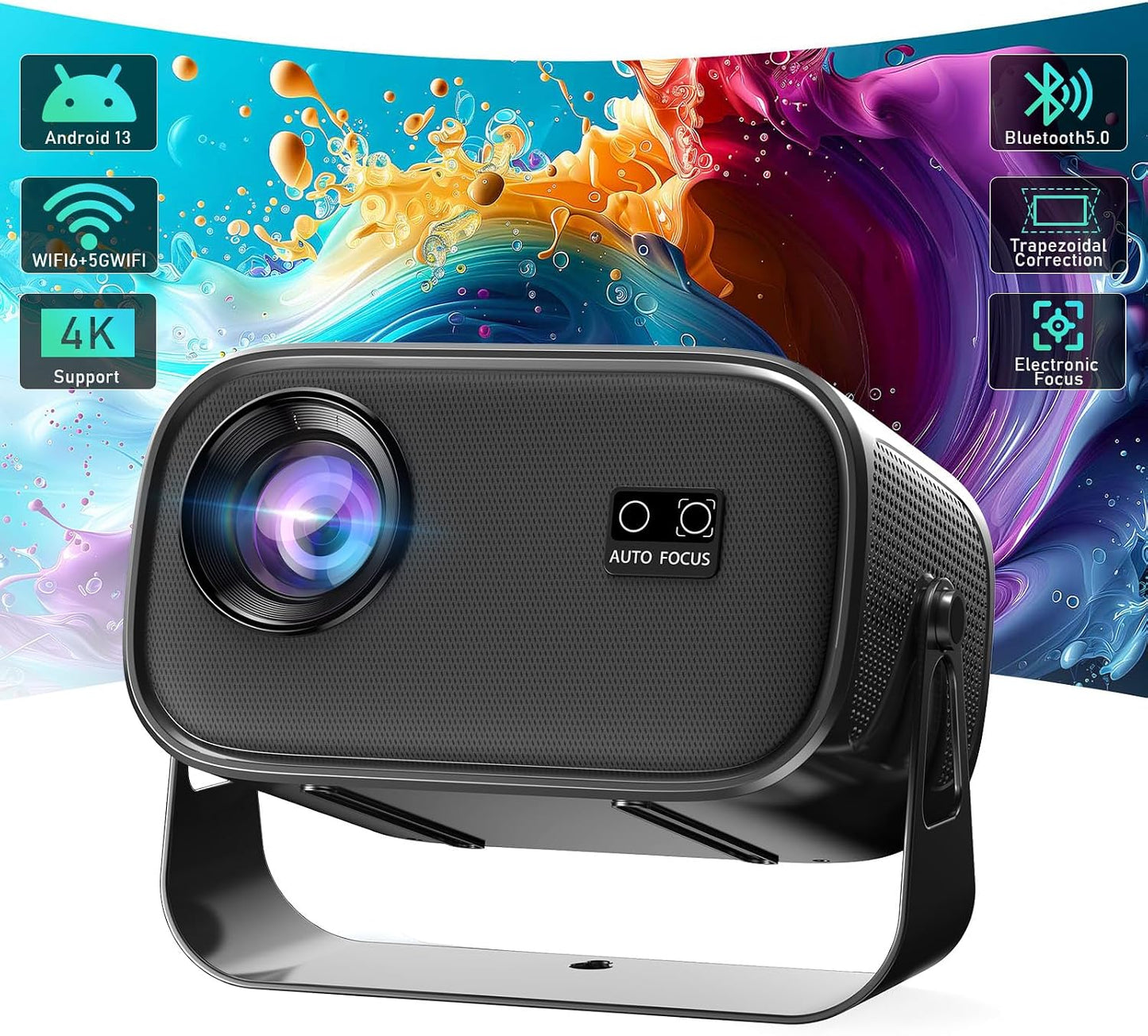 Ctalyn Portable 4K Video Projector, DLP, WiFi Bluetooth, Grey, HDMI USB, 15000LM, 1080P, Electric Focus, 4D/4P Correction