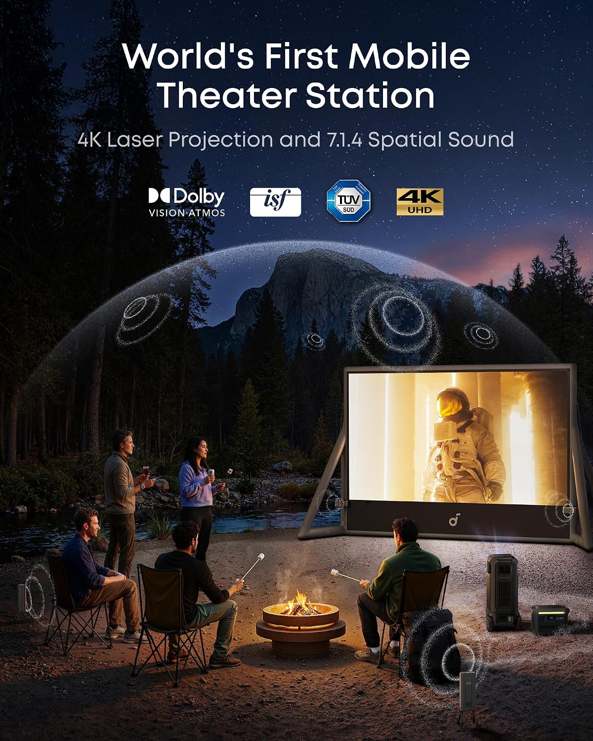 Nebula X1 Pro with Anker SOLIX C1000 Power Station, 4K Triple Laser Projector for Home and Outdoor, 3500 ANSI Lumens, 7.1.4 Space Sound, Dolby Atmos, Optical Zoom, 56000:1 Contrast