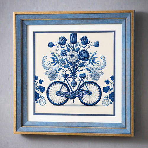 Blue & White Framed Wall art - 12"x12"