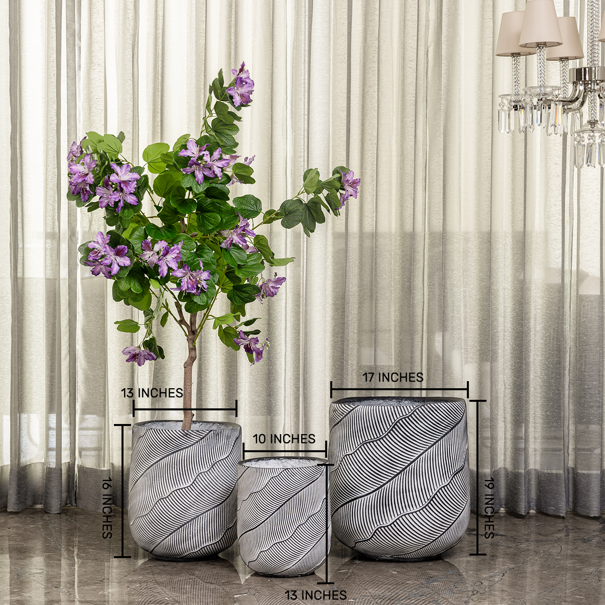 Curved Foliage Indoor Planters For Home - Set of 3