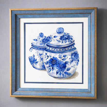 Blue & White Framed Wall art - 12"x12"