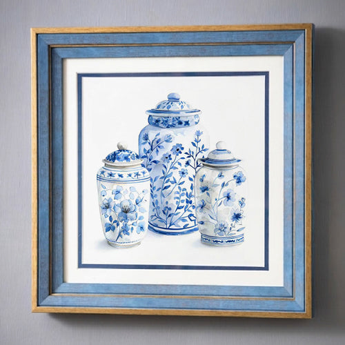 Blue & White Framed Wall art - 12"x12"