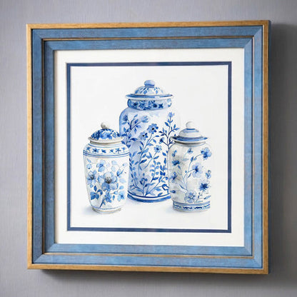 Blue & White Framed Wall art - 12"x12"