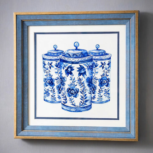 Blue & White Framed Wall art - 12"x12"