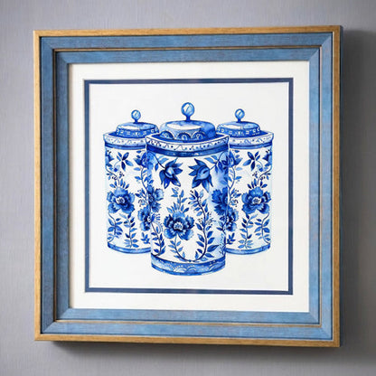 Blue & White Framed Wall art - 12"x12"