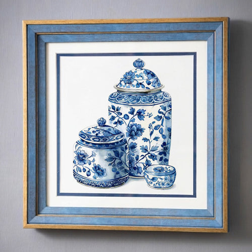 Blue & White Framed Wall art - 12"x12"