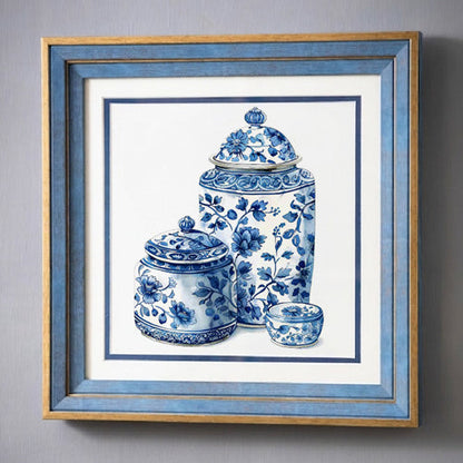 Blue & White Framed Wall art - 12"x12"
