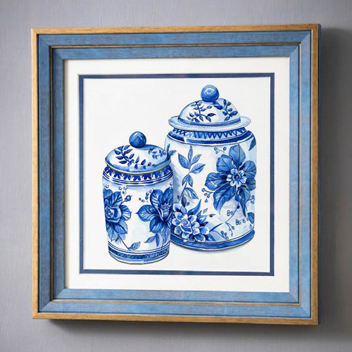 Blue & White Framed Wall art - 12"x12"