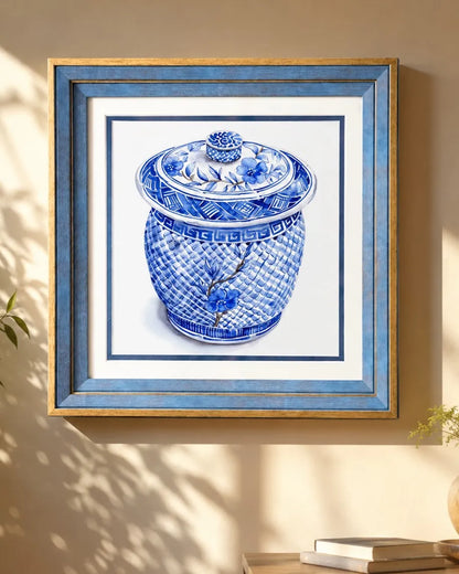Blue & White Framed Wall art - 12"x12"