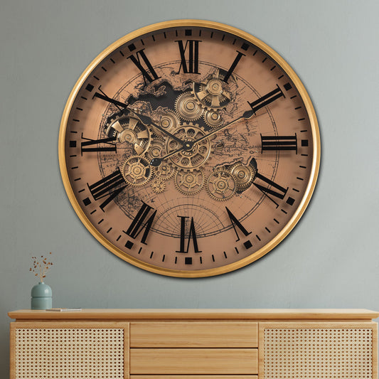 Phantom Dial Luxury Designer Watches Wall Clock For Living Room With Moving Gear Mechanism Buy Wall Clock Online - Big (Rose Gold) (Steel Body)