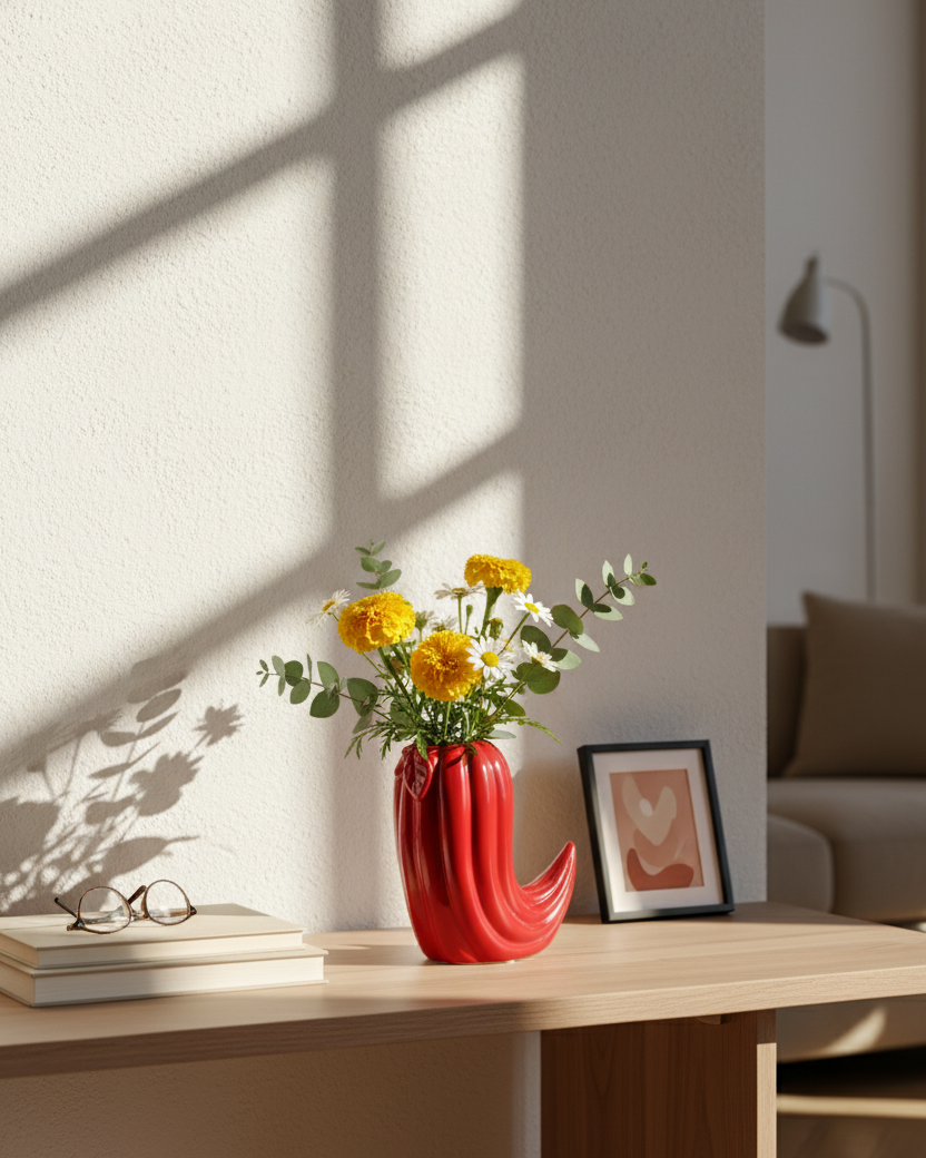 Fiery Red Chili Ceramic Vase