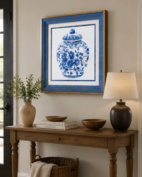 Blue & White Framed Wall art - 12"x12"