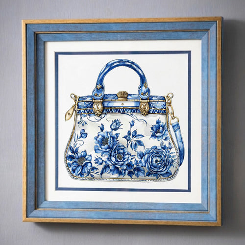 Blue & White Framed Wall art - 12"x12"
