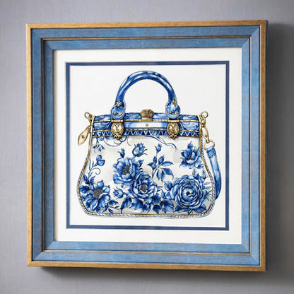 Blue & White Framed Wall art - 12"x12"