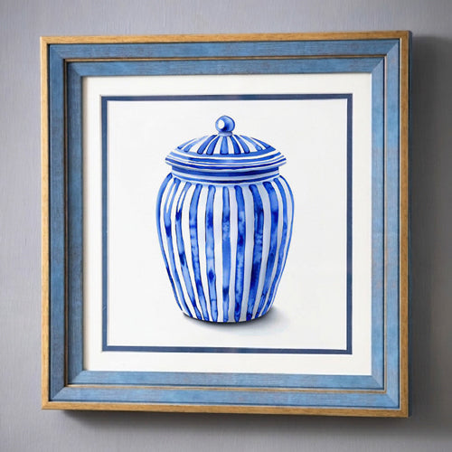 Blue & White Framed Wall art - 12"x12"