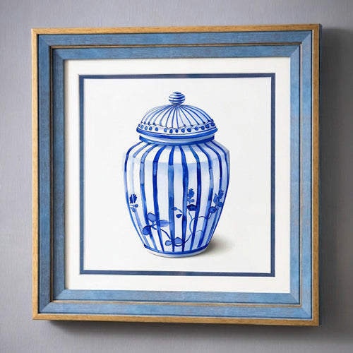 Blue & White Framed Wall art - 12"x12"