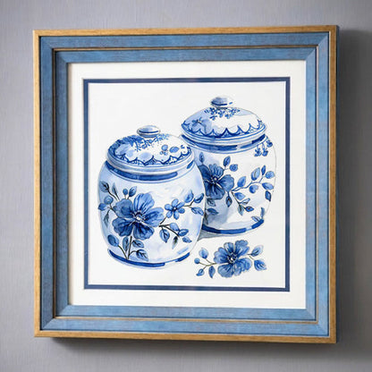Blue & White Framed Wall art - 12"x12"