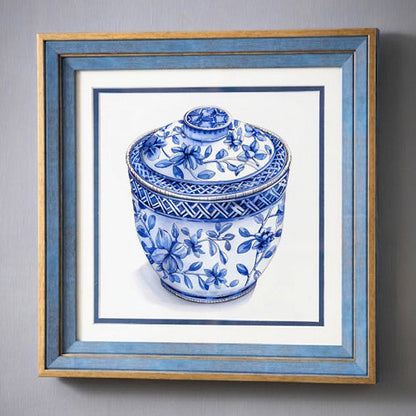 Blue & White Framed Wall art - 12"x12"