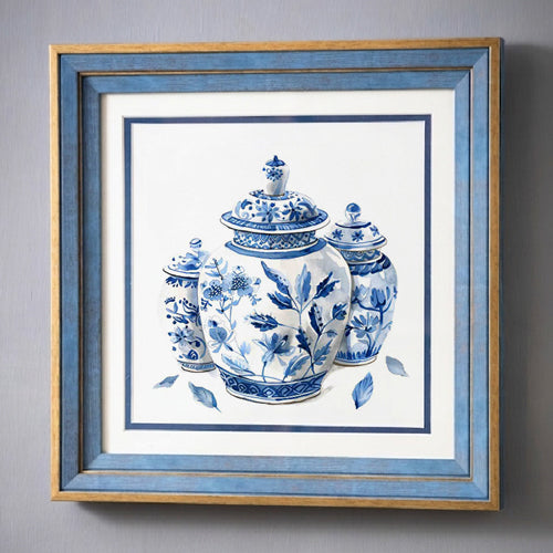 Blue & White Framed Wall art - 12"x12"
