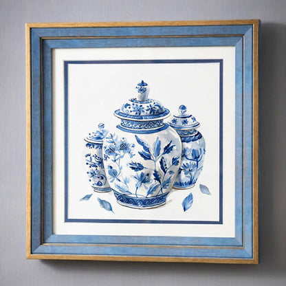 Blue & White Framed Wall art - 12"x12"