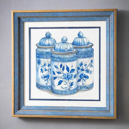 Blue & White Framed Wall art - 12"x12"