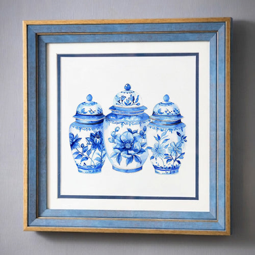 Blue & White Framed Wall art - 12"x12"