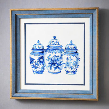 Blue & White Framed Wall art - 12"x12"