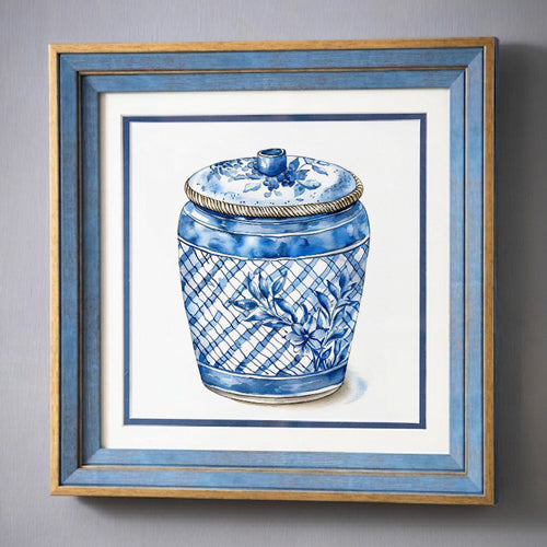 Blue & White Framed Wall art - 12"x12"