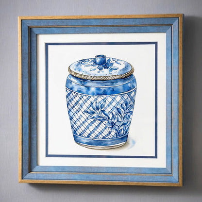Blue & White Framed Wall art - 12"x12"