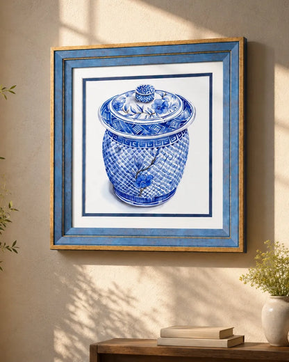 Blue & White Framed Wall art - 12"x12"
