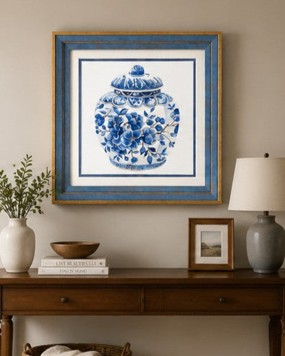 Blue & White Framed Wall art - 12"x12"