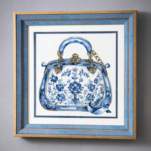Blue & White Framed Wall art - 12"x12"