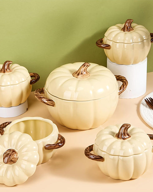 Pumpkin Ceramic Casserole with Lid - Cream 3 Ltr